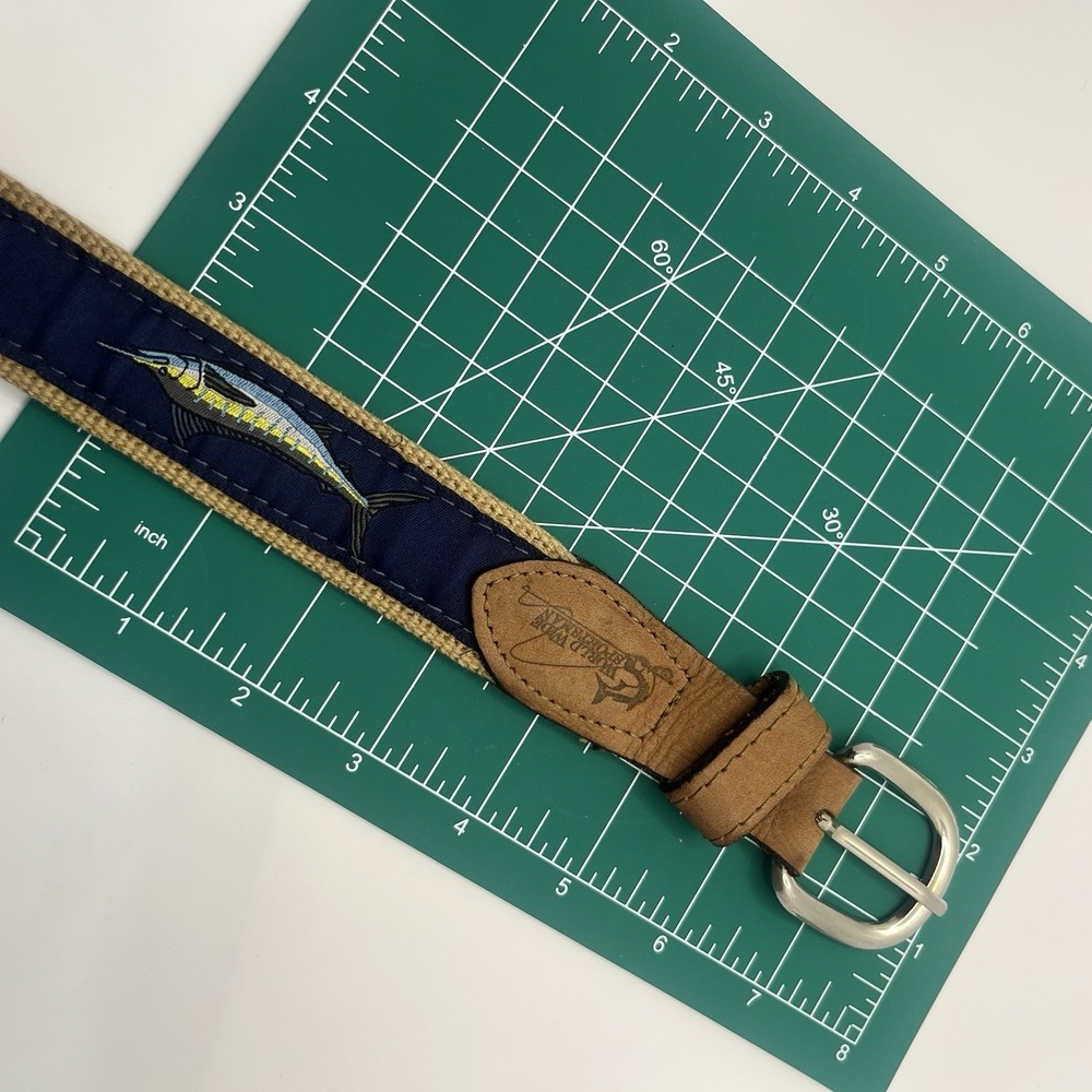 World Wide Sportsman Navy Blue Fishing Belt SZ 32 Solid Brass Buckle Made In USA - Picture 13 of 14